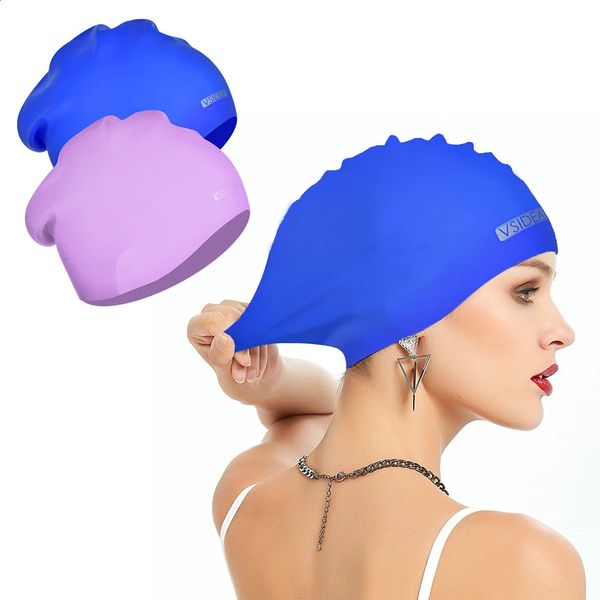 Ekstra büyük silikon yüzme kapağı uzun saç yüzme şapkası Kadın Uzantıları ve Kıvırcık Saçlar 2 Packcom Rahatsız Dreadlocks Waterprof 240315