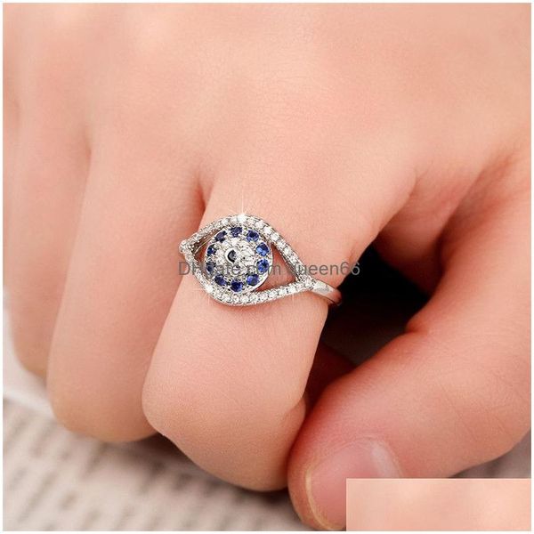 Charme Auge für Frauen Silber Farbe Ring Band Verlobungsringe mit CZ Zirkon Diamant Schmuck Drop Lieferung Ohrringe DHL7W