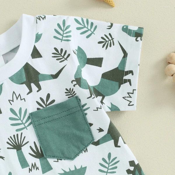 Conjuntos de roupas da criança do bebê meninos roupas de verão dinossauro manga curta camisetas topos sólidos jogger shorts 2 pçs conjunto de roupas infantis