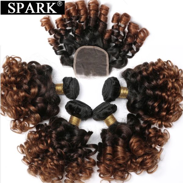 Закрытие человеческих волос Ombre Свободные надувные вьющиеся пучки с застежкой Бразильские пучки плетения волос с застежкой человеческие волосы