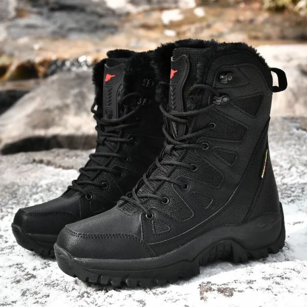 Botas de couro de couro botas para homens e mulheres botas militares de inverno, botas de neve ao ar livre de infantaria botas táticas botas exército sapatos de exército