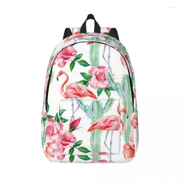 Sacos de armazenamento Rosa Flamingo Cactus Rosas Masculino Estudante Escola Feminino Grande Capacidade Mochila Laptop