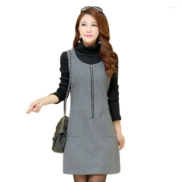 Casual Kleider 2024 Herbst Winter Wollkleid Weibliche Fang Ling Elegante Ärmellose Weste Weste Koreanische Version frauen Vestidos