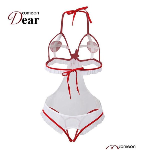 Sexy Pyjamas Comeondear Y Krankenschwester Dessous Kostüm Transparent Frauen Weißer Körper Plus Size Cosplay Uniform Offener Schritt Erotischer Teddy Ra806 Dhzq4