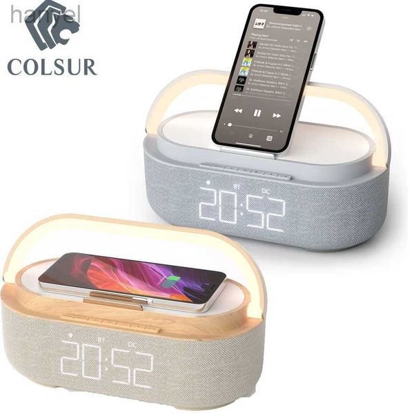 Altoparlanti portatili Altoparlante Bluetooth S29 Sveglia digitale portatile Radio FM Caricatore wireless Luce notturna touch da 15 W Subwoofer doppio da comodino per la casa 24318