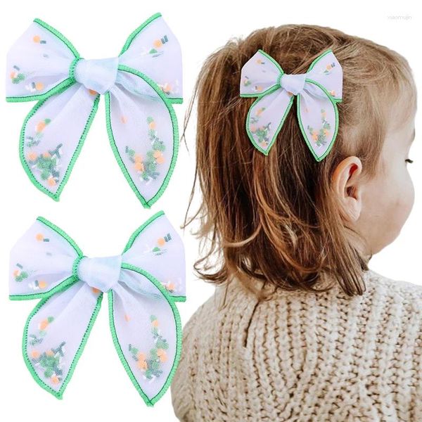 Haarschmuck Ncmama 4,5-Zoll-Mesh-Bogen-Clips mit Kleeblatt für Kinder Mädchen niedliche Handknoten Bowknote Haarnadel Kinder Kopfbedeckung