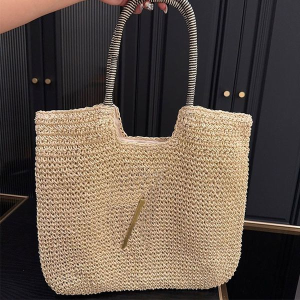 Tasarımcı Summer Rafia örgü tote alışveriş çantası moda mektupları moda örgü içi boş büyük kapasiteli cepler saman dokuma omuz çantaları