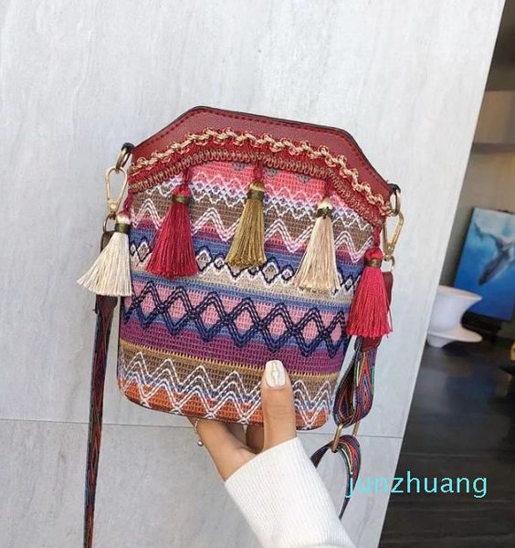 2024 Umhängetaschen Vintage Damentasche Quaste handgewebte Umhängetasche für Dame Hippie Sling Damen Handtasche