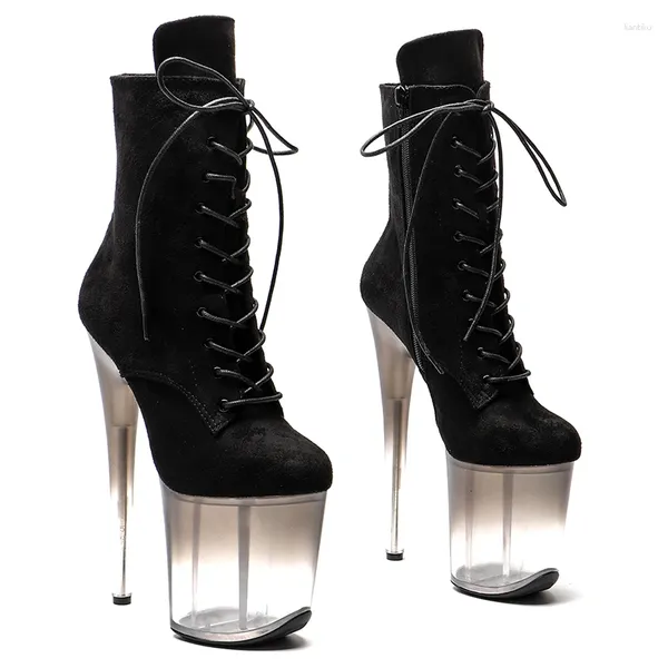 Scarpe da Ballo Leecabe 20CM/8Inch Pelle Scamosciata Superiore Trasparente Nero Sfumato Piattaforma Disco Party Tacchi Alti Pole Boot