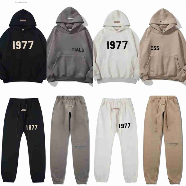 Tasarımcı Erkek 1977 EssentialShoodie Essens Ess Hoodie Pantolon Numaralar Jogging Hip Hop EssentialShoody Set Trailshirt Sweatshirt Pullover Spor Takım Tuoa