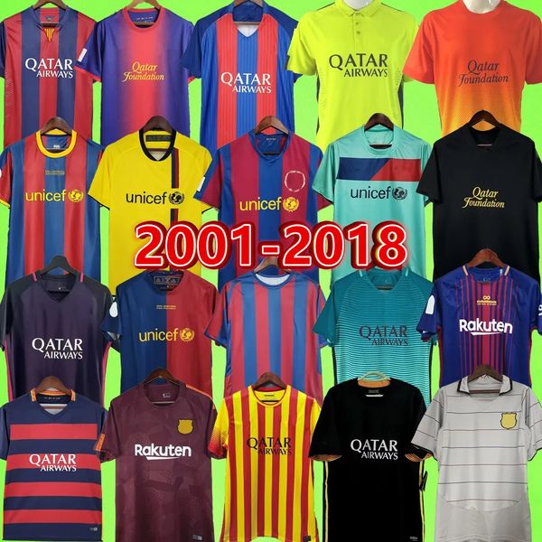 Barcelona retro futbol formaları Ronaldinho A.iniesta 01 02 03 04 05 06 07 08 14 15 16 17 18 97 98 99 100 TH Vintage Futbol Gömlek T Pedro Mens Alexis Puyol A. Iniesta Rivaldo