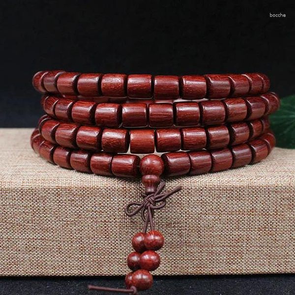 Strand zâmbia vermelho sândalo barril grânulo pulseira 108 pequena folha jacarandá produtos rosário mão corda buda contas jóias escrita