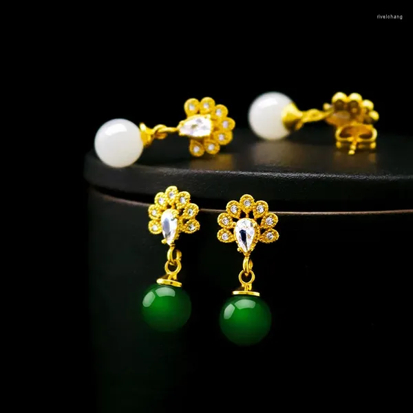 Orecchini a lobo Orecchino di moda per le donne 14K placcato oro verde smeraldo pietra di lusso zircone pietra preziosa giada gioielli orecchio regalo femminile
