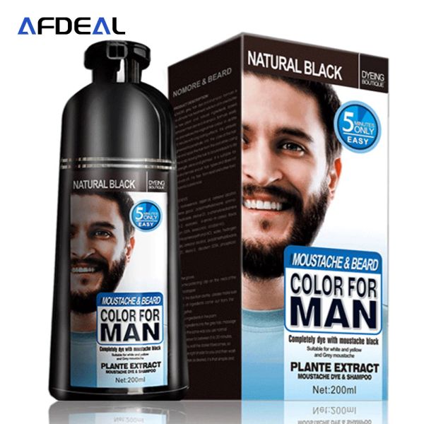 Irons 200 ml natürliches, langlebiges, permanentes schwarzes Bartfärbe-Shampoo für Männer, Bartfärbung, Entfernung von weißem, grauem Barthaar