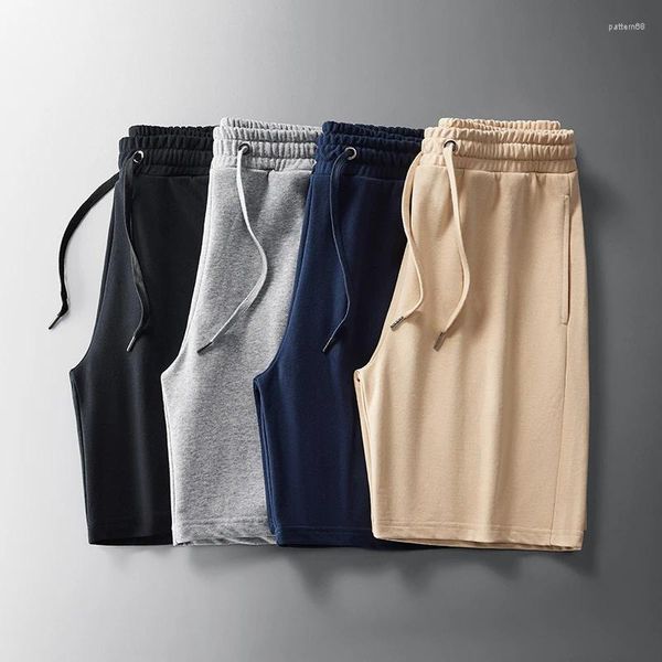 Pantaloni da uomo 2024 Pantaloncini casual estivi Felpa con cappuccio in pile da spiaggia in tinta unita di alta qualità in cotone a cinque punti