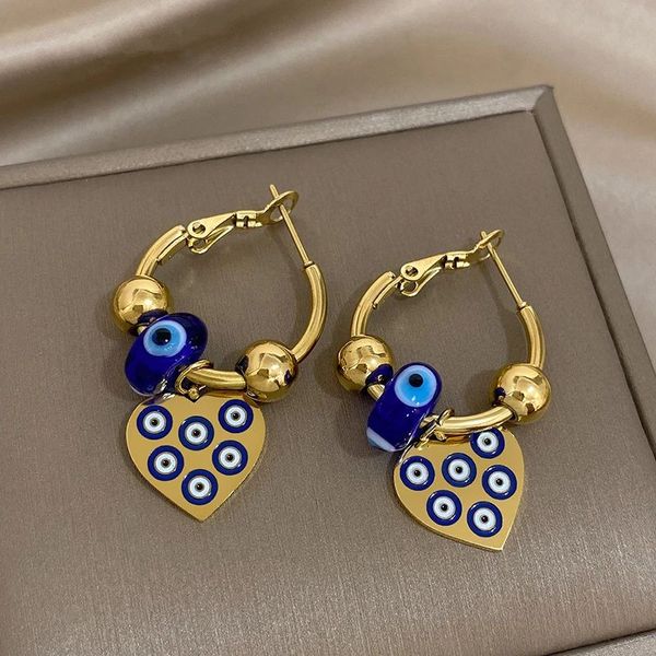 14k Gelbgold Türkischer Teufelsauge Herz Anhänger Ohrringe für Damen Mode Mädchen Ohrschnalle Wasserdichter Schmuck