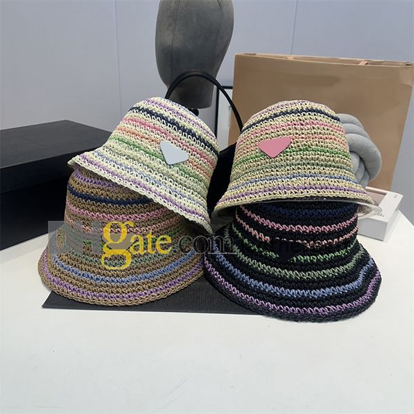 Цветная полосатая шляпа-ведро Дизайнерская треугольная соломенная шляпа Snapback Женские тканые рыбацкие шляпы Летняя уличная шляпа от солнца