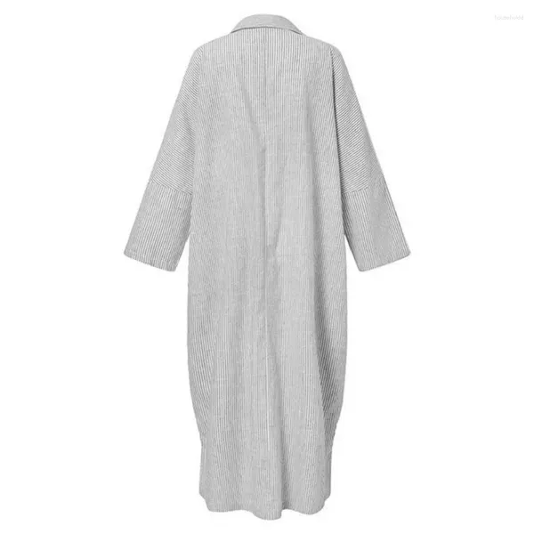 Vestidos casuais Detalhes de lapela vestido estampado listrado maxi para mulheres plus size de manga comprida com bainha dividida respirável macio