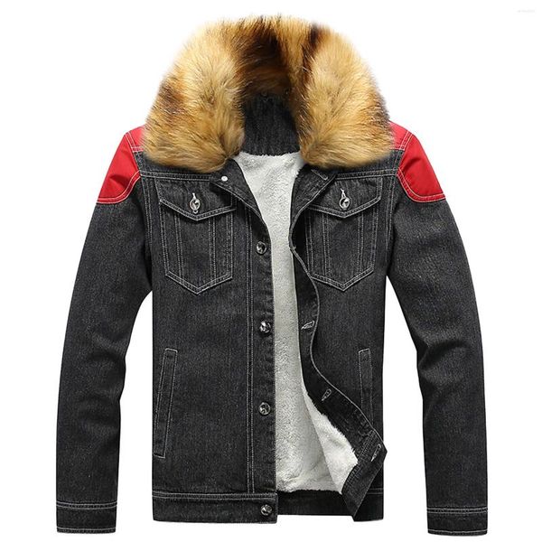 Männer Jacken Mode Streetwear Verdicken Warme Pelz Collor Jeans Mantel Einreiher Jean Jacke Herren Herbst Hübsche Outwear 2024