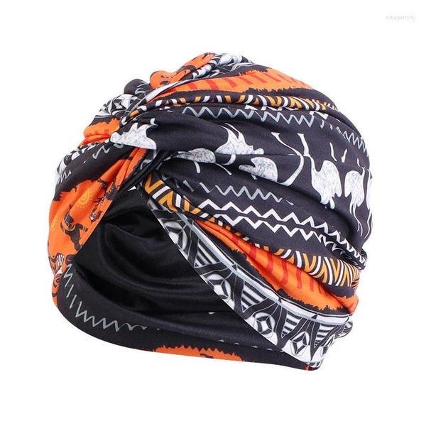 Abbigliamento etnico Donna Musulmano Stile Bohemien Berretto Hijab Foderato in raso Stampa Twist Turbante Chemio Cofano Testa Avvolgente Bandane Cappelli per capelli da donna Beanie