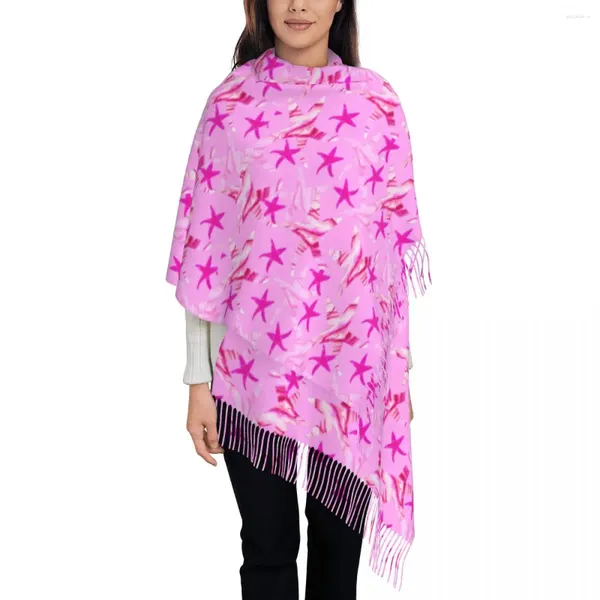 Sciarpe Sciarpa rosa stella marina con nappa - Scialli da esterno Wrpas Testa stampata da donna Inverno Retro Bufanda