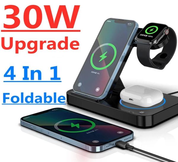 Подставка для быстрого беспроводного зарядного устройства Qi 30 Вт 4 в 1 для iPhone 13 11 12 Apple Watch Складная док-станция для зарядки Airpods Pro iWatch Sa3593152