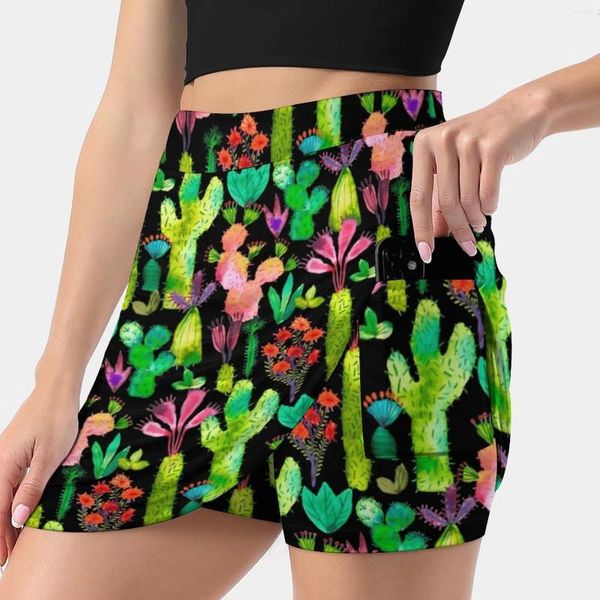 Gonne Giardino di cactus Gonna moda coreana Estate per le donne Pantaloni a prova di luce Piante Colori verdi dell'acquerello