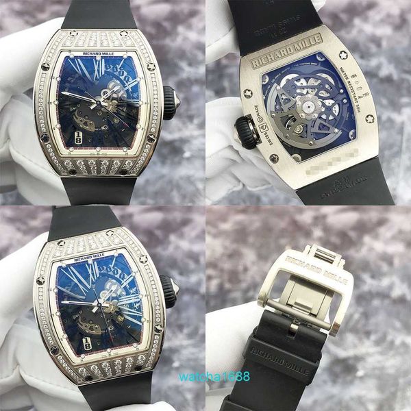 Senhoras relógio rm relógio mais recente rm023 esqueleto dial 18k ouro branco original diamante data automático mecânico masculino relógio grande mostrador