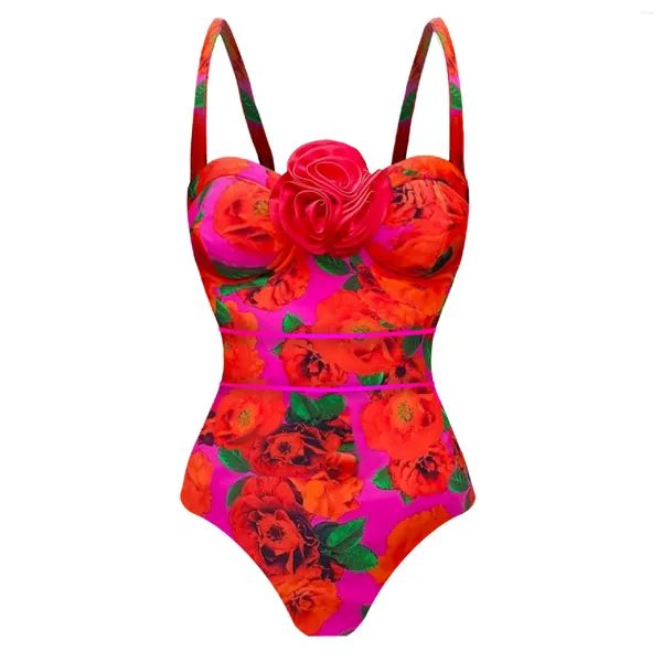 Costumi da bagno da donna Ashgaily 2024 Fiore 3D Costume intero da donna Costume da bagno monokini con ferretto Costume da bagno push up Abbigliamento da spiaggia