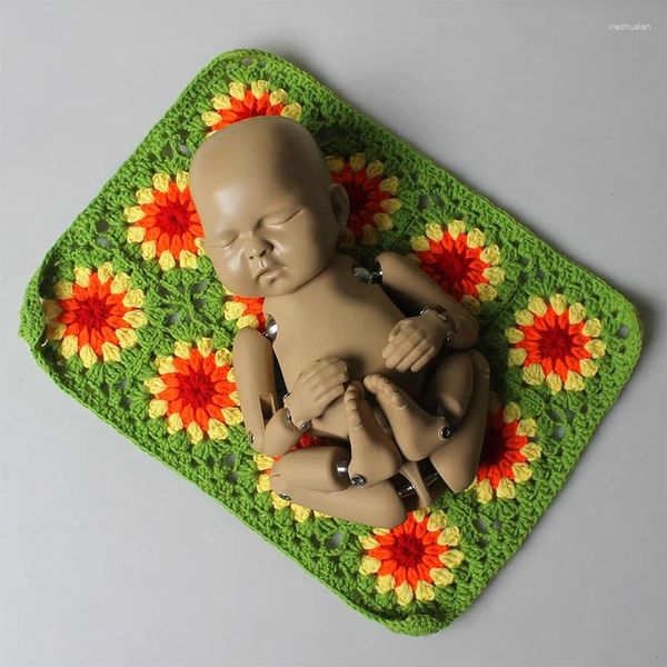 Cobertores Bebês Acessórios Born Crochet Cobertor Infantil Envoltório Swaddle Girassol Padrão Pogal Mat Studio Poshoot Prop