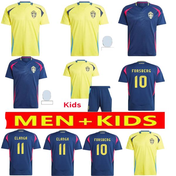 2024 Schweden LARSSON Fußballtrikots Nationalmannschaft DAHLIN BROLIN INGESSON Heim Gelb Auswärts Blau Erwachsene Fußballtrikots Uniformen Kinder- und Herrenset