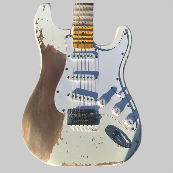 Guitarra elétrica relíquia, escala de bordo com ranhura, hardware cromado, pickguard branco, frete grátis
