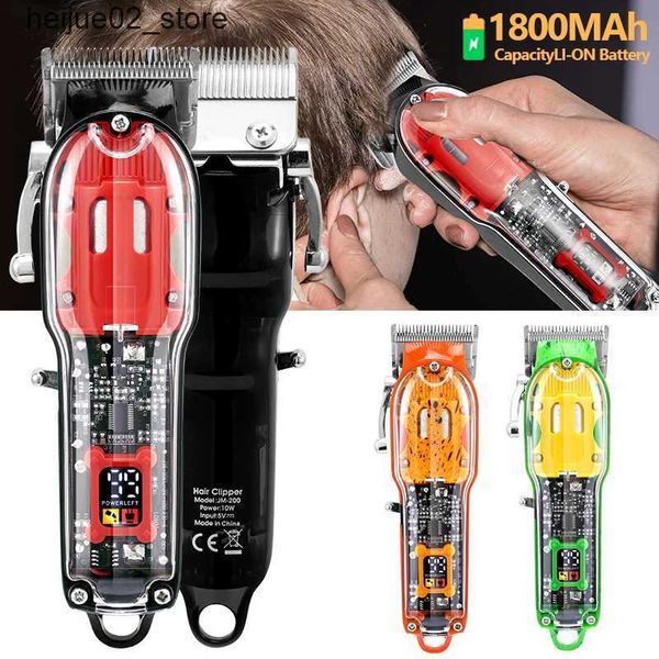 Barbeadores elétricos nova capa transparente elétrica profissional clipper barbeiro homens display lcd usb recarregável estilo de cabelo máquina aparador q240318