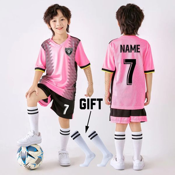 Meninos camisas de futebol shorts com bolsos camisas de futebol ternos personalizados roupas infantis uniformes 240312