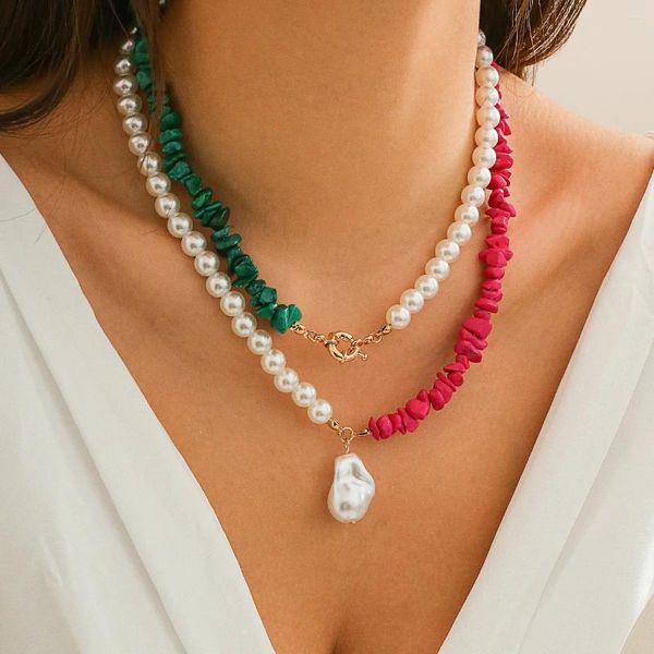 Anhänger Halsketten Personalisierte Retro Perle Türkis Muster Halskette Für Frauen Französisch Vielseitig Einfache Bunte Perlen