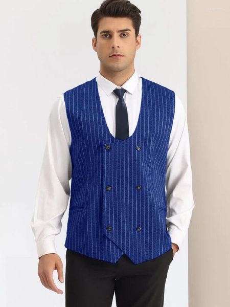 Coletes masculinos listrado terno colete clássico ajuste duplo breasted para homens steampunk masculino gilet homens formal homem roupas trabalho
