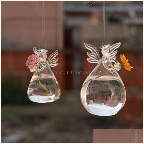 Vasos Clear Angel Vidro Pendurado Vaso Garrafa Terrário Recipiente Hidropônico Planta Pote Diy Home Garden Decor Presente de Aniversário 2 Tamanhos Jarro Dh7ws