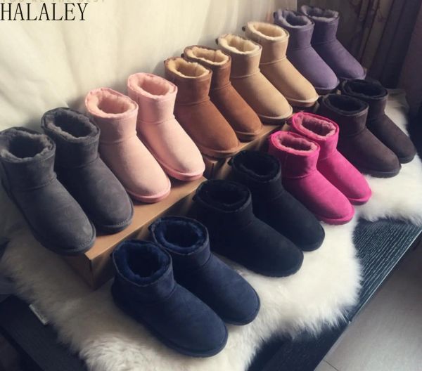 Sandálias halaley de alta qualidade austrália clássico mini botas de pele de neve preto botas de couro genuíno botas de inverno quente tamanho 3446