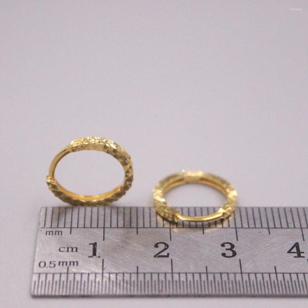 Brincos de argola real 18k ouro amarelo para mulheres esculpidas estrela completa 12mm diâmetro externo pequeno círculo selo au750/e344