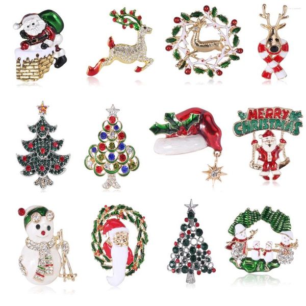 Broches de natal broche pino bonito chapéu de papai noel luvas guirlanda meias alce boneco de neve árvore esmalte senhoras jóias presente