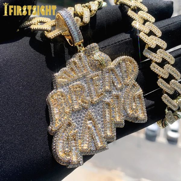 Iced Out Bling CZ Letter BREAD GANG Ожерелье с подвеской Цирконий Золото Серебро Цвет Сумка для денег Очарование Мужчины Женщины Хип-хоп Ювелирные изделия 240311