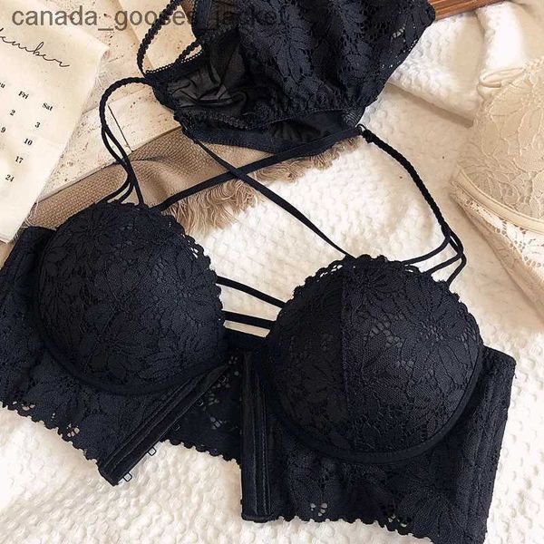 Reggiseni in pizzo sexy con fibbia anteriore lingerie bella schiena senza anello in acciaio reggiseno parte superiore sottile fondo spesso raccogliere mezza tazza set di biancheria intima da donnaC24318