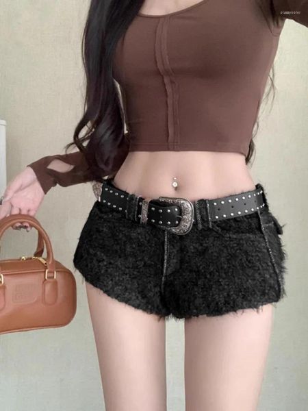 Shorts femininos coreano doce menina a linha pura sexy primavera lã cintura baixa pelúcia calças de rua alta moda roupas femininas