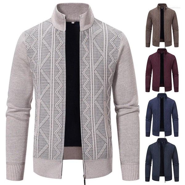 Herrenjacken, dick, warm, Pullover, Jacke, Herbst und Winter, Stehkragen, Langarm, Streifen, gestrickt, Reißverschluss, Strickjacke, Mäntel, Outdoor-Bekleidung