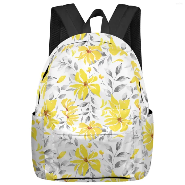 Mochila Aquarela Flores Amarelas Arte Abstrata Estudante Sacos Escolares Laptop Personalizado para Homens Mulheres Feminino Viagem Mochila