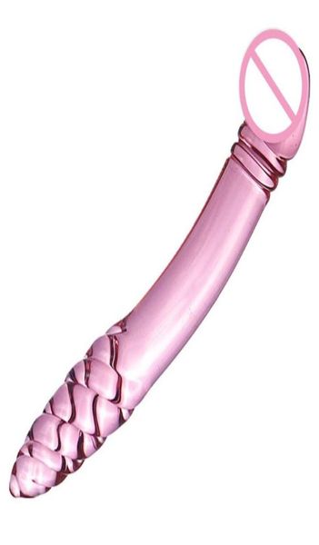 Cabeças duplas de vidro cristal realista longo feminino masturbador vara buttplug anal vibrador dilatador g ponto estimulação sexo ferramenta mx200426212498