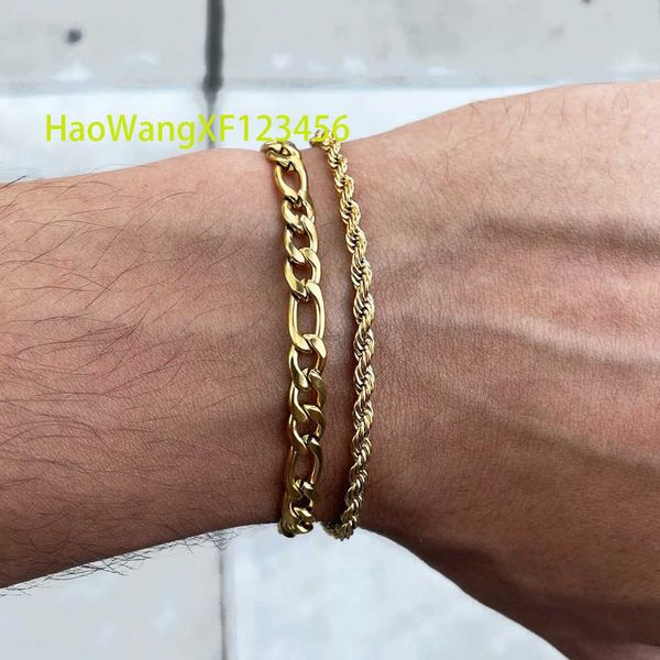 18 Karat echt vergoldetes 5 mm kubanisches Gliederarmband mit 3 mm Seil, einzigartige dünne Micro-Figaro-Weizenkette, Streetwear-Schmuck aus Edelstahl