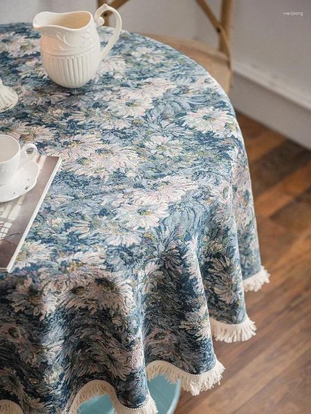 Tavolo stoffa rotonda in lino di cotone in stile retro dipinto ad olio retrò dipinto stampato floreale tovaglia da cucina da cucina abiti da cucina 150 cm