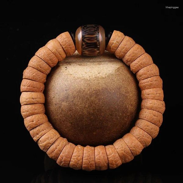 Filo naturale a ventaglio con superficie occhio di uccello Bodhi 108 Bracciale rosario tibetano con semi lucidi per uomo e donna