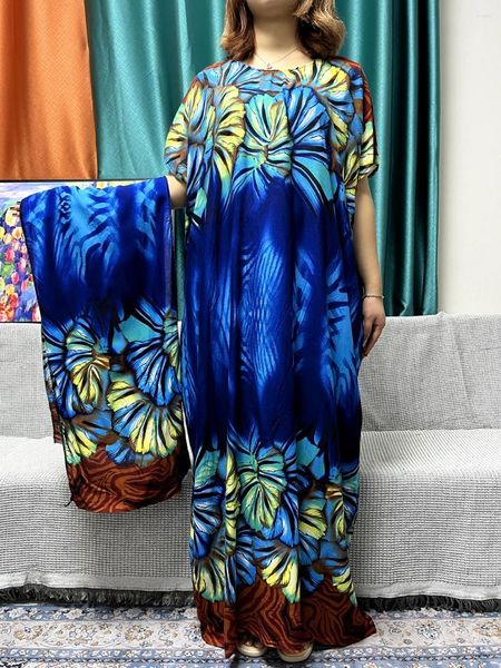 Abbigliamento etnico Abaya per le donne Fiore stampato Cotone sciolto Caftano Marocain Femme Robe Musulmano Africano Islam Nigeria Turchia Abiti con